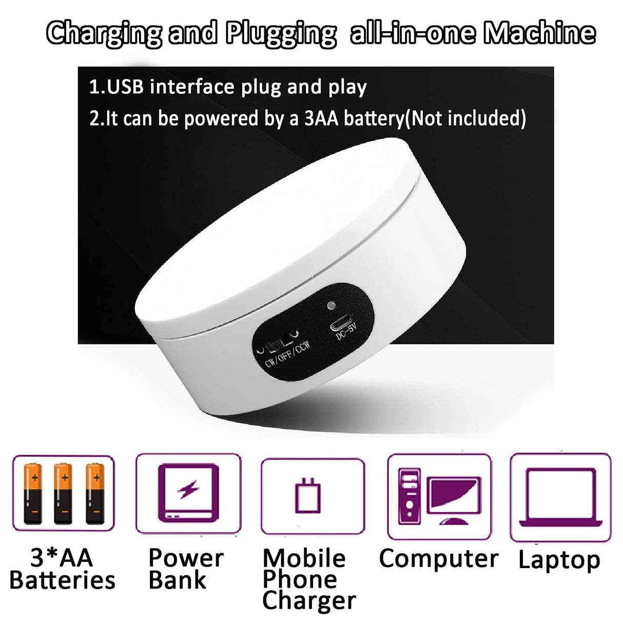 YVV Turner Cup Rotating Display Stand for Epoxy Glitter Tumbler, 360 Degree Automatic Mute Rotating Turntable for Photography Products and Shows. Bling Bling Tumbler Making Supplies Spinner White USB YVV