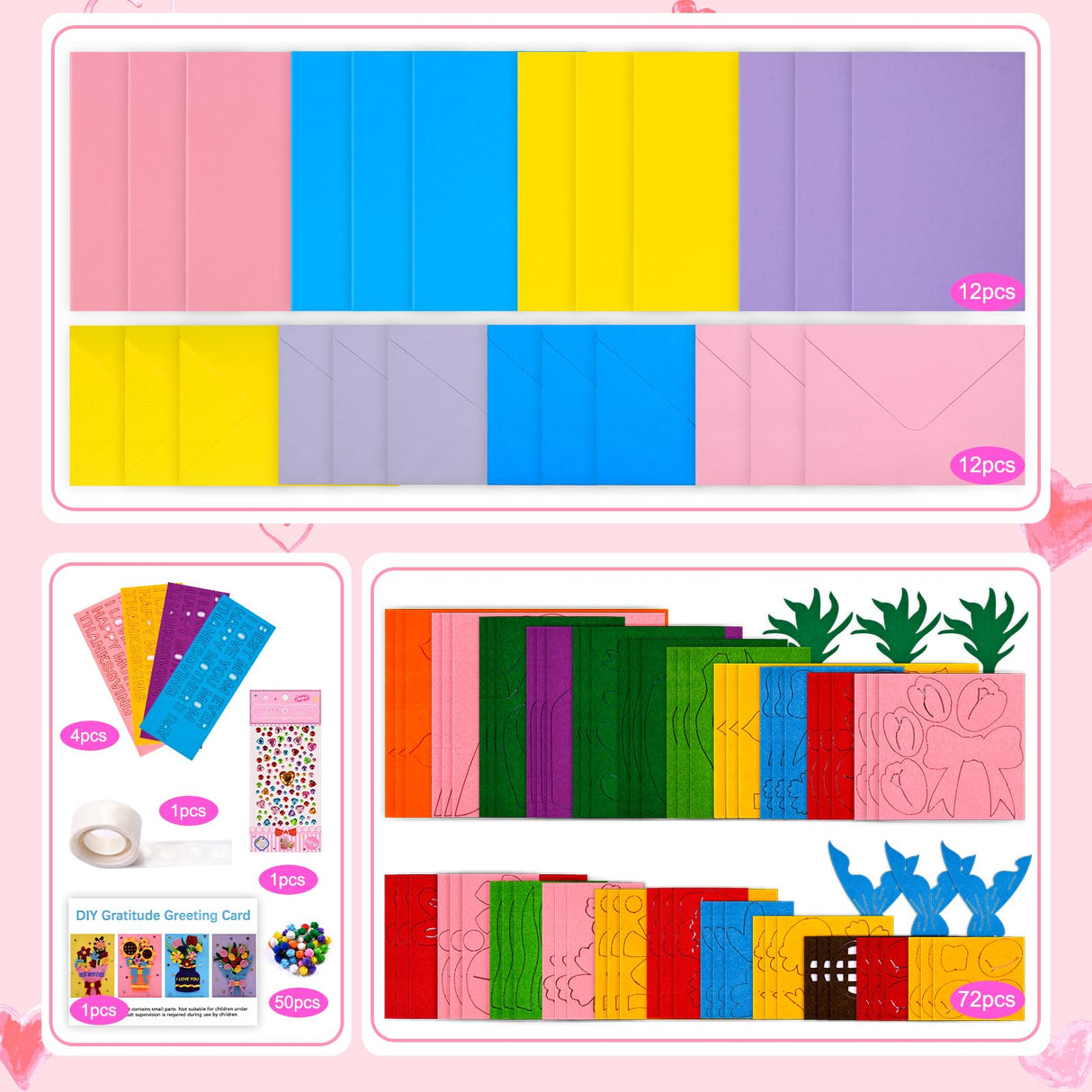 NatuBeau 12 Sets Mothers Day Crafts for Kids, Mother's Day Card Making Kits, DIY Flower Craft Handmade Greeting Card with Envelopes for Classroom Home Kindergarten Activities NatuBeau