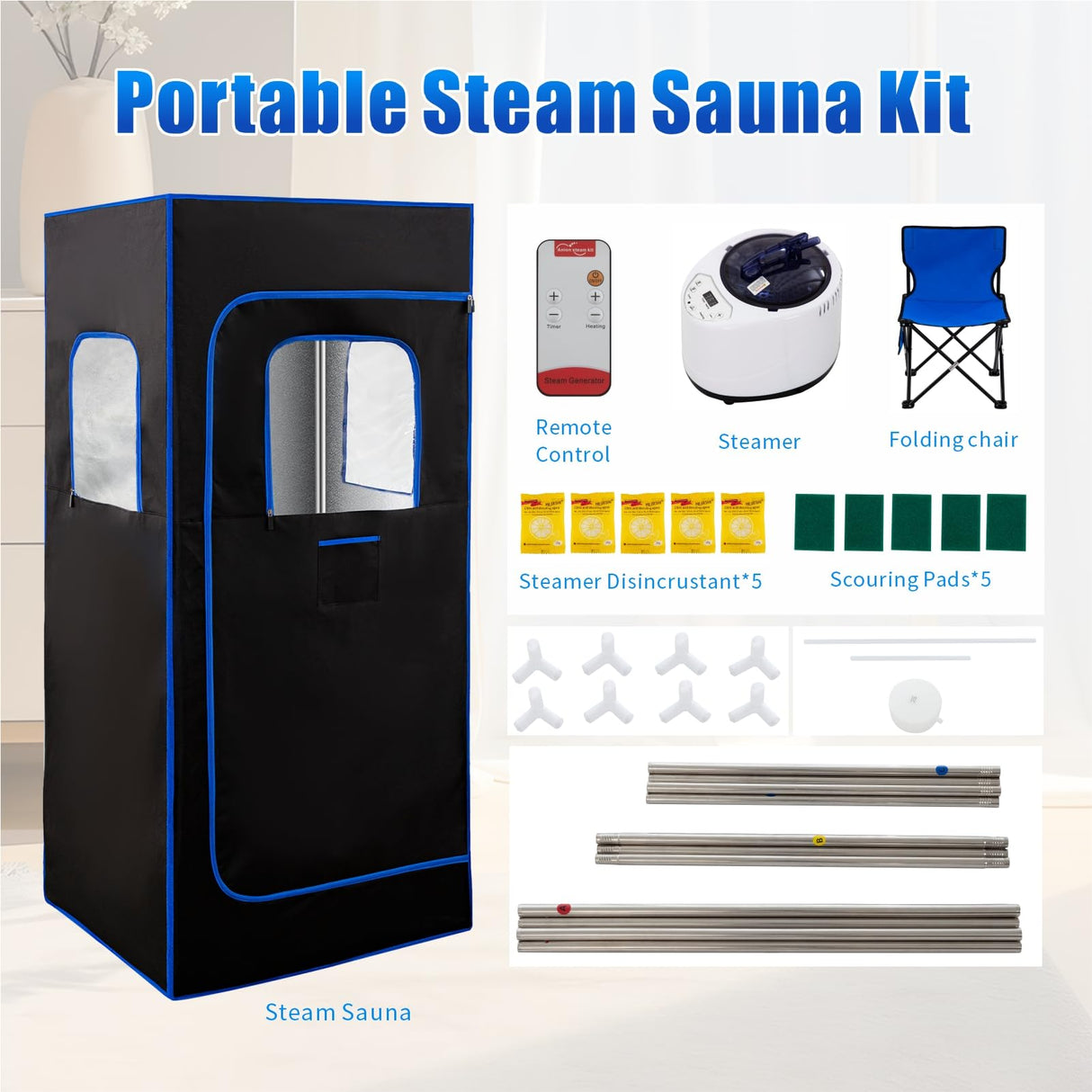 HUAMYTH Sauna Box, Portable Sauna for Home, Personal Steam Sauna with Steamer, 99 Minute Smart Timer, 9 Level, Remote Control, Personal Steam Room for Spa, Indoor HUAMYTH