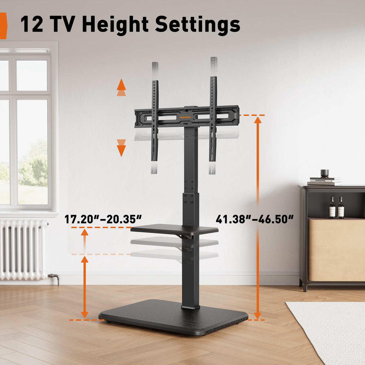 Perlegear Floor TV Stand with Power Outlet, Universal TV Stand for 32-75 inch TVs up to 110 lbs, Height Adjustable Standing TV Mount, Tall TV Mount with Wood Base, Max VESA 600x400mm, PGFS06 Perlegear