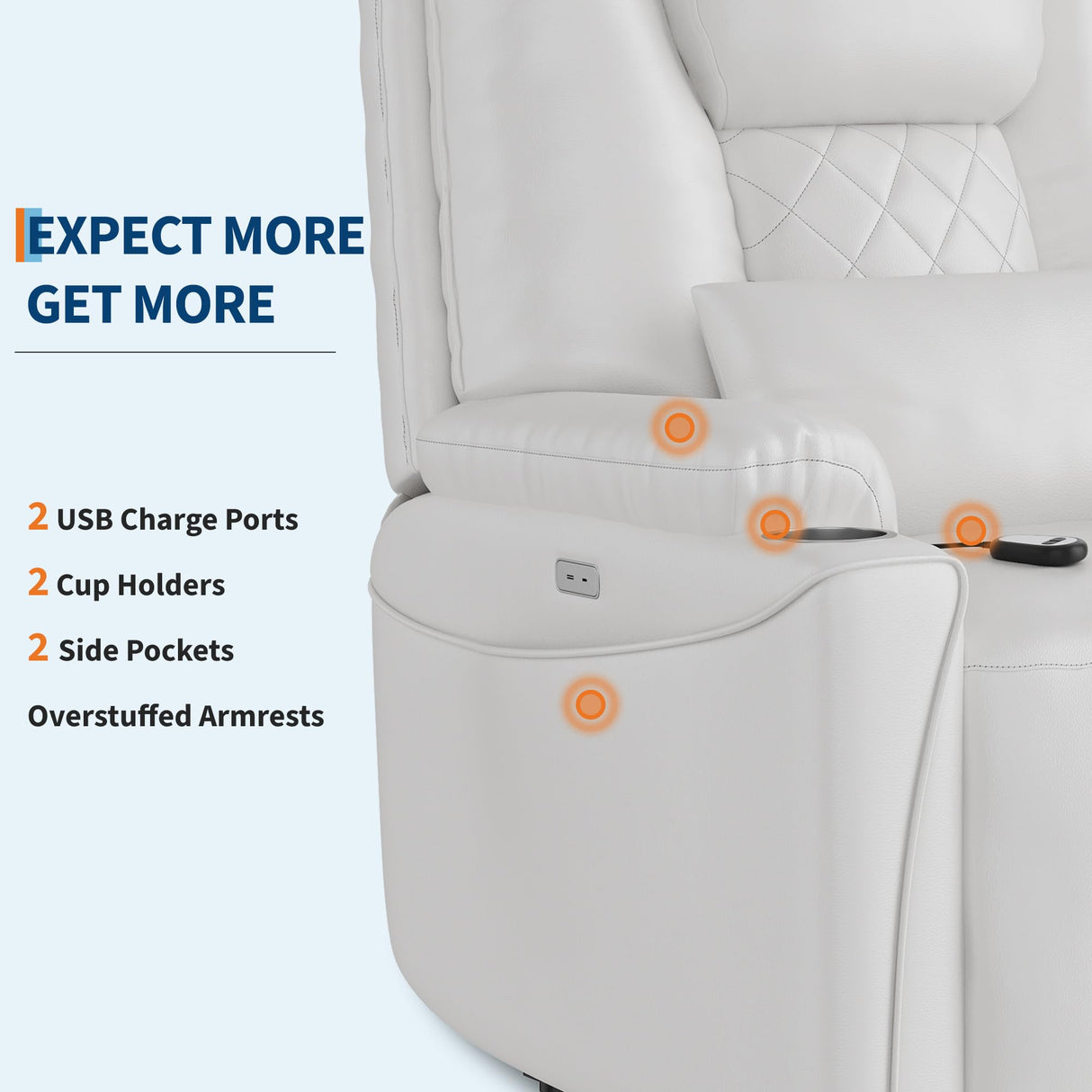 Power Lift Recliner Chair, Easy Lift Assist for Adults, 3-Position Recline, Storage Pockets & Cup Holders, USB Charging Ports, Remote Control Operation, Living Room or Bedroom Comfort, White IDEALHOUSE