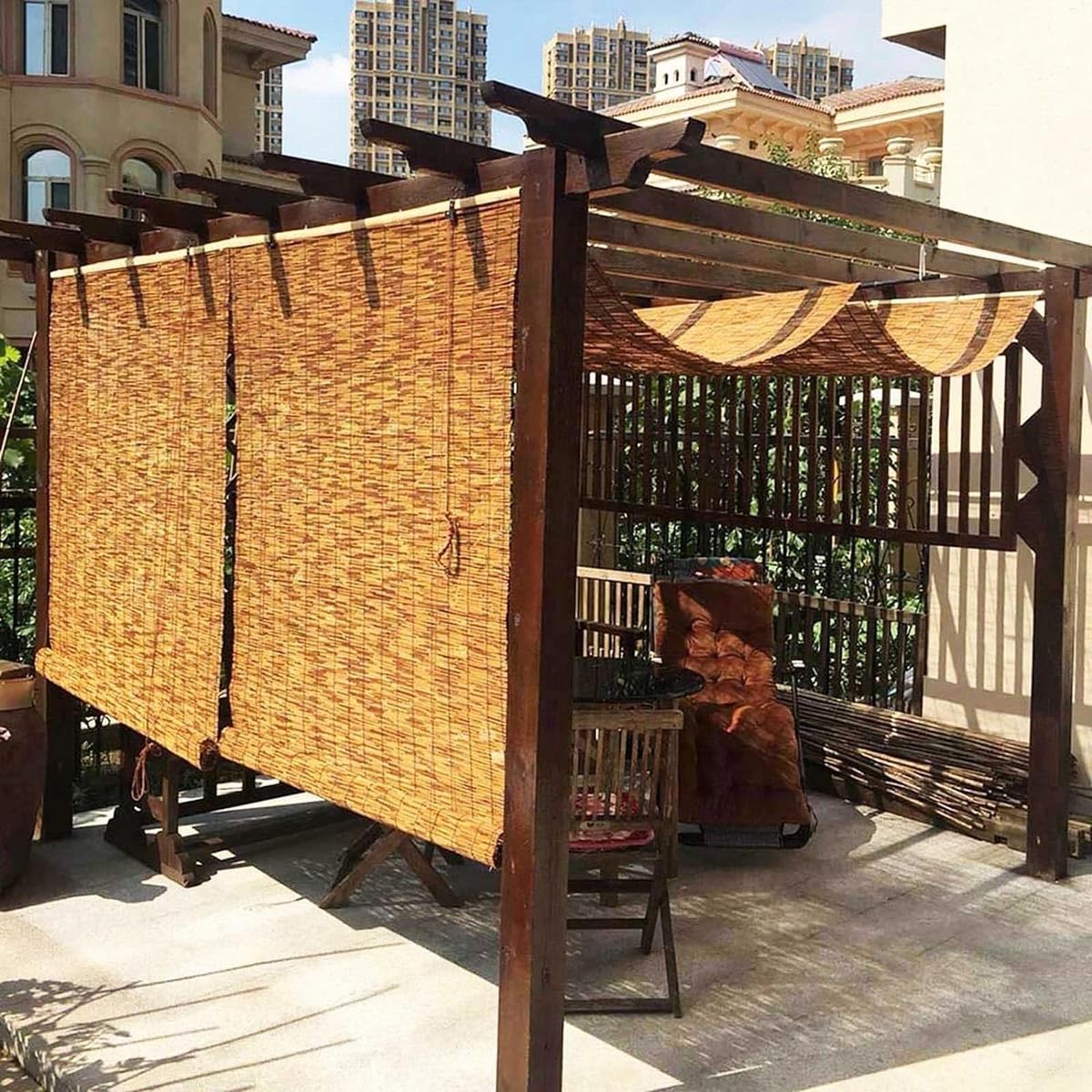Bamboo Shades for Patio Privacy Screen, Bamboo Windproof Roller Porch Gazebo Deck Blinds, Bamboo Roll up Window Roman Shades for Office Curtains, Natural Bamboo Blinds, Cordless(Size:34"W x 84"H) DISPRA