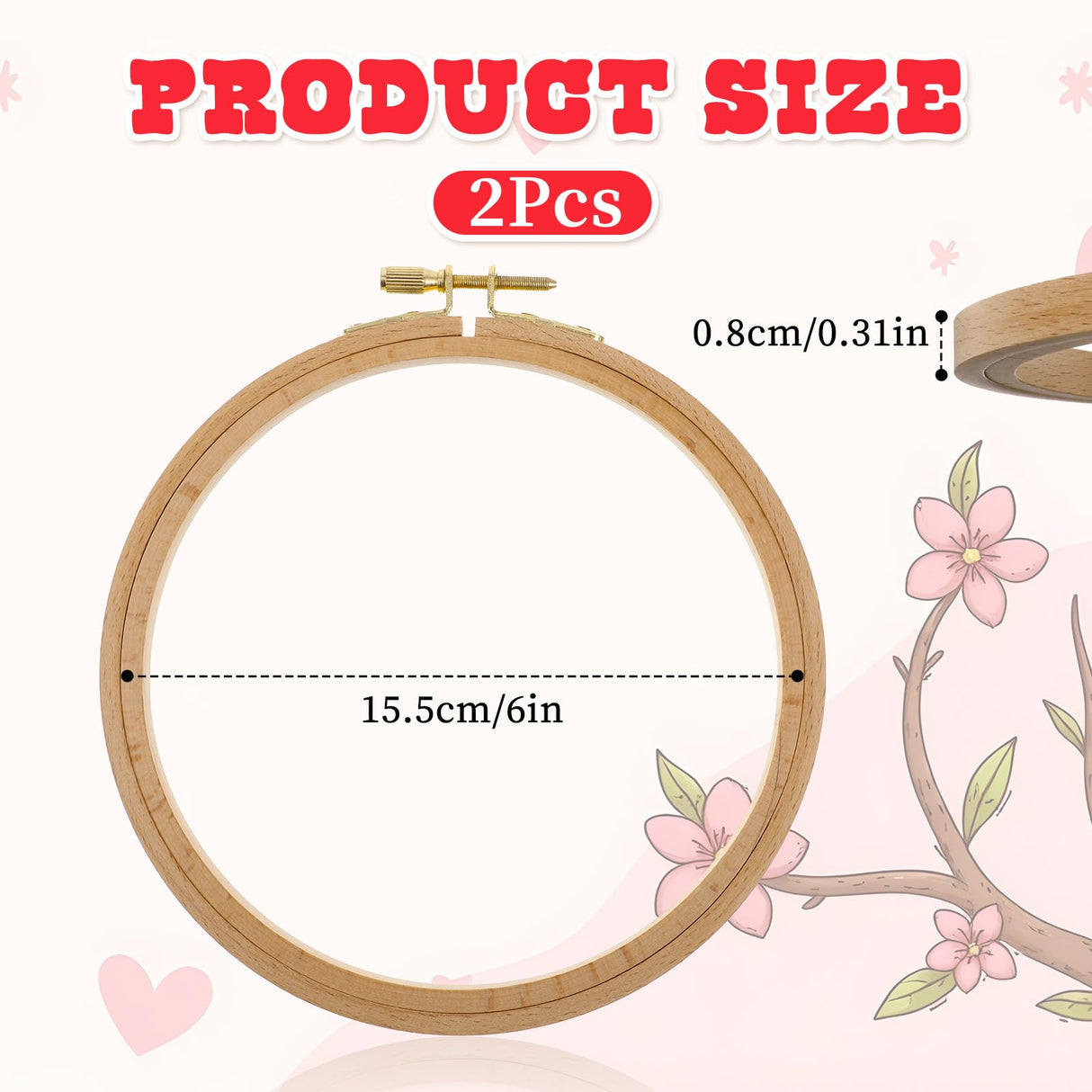 2 Pack 6 Inch Wood Embroidery Hoop, Cross Stitch Hoops Ring, Cross Stitch Supplies Beech Wooden Embroidery Frames for Art Craft Sewing, DIY Decoration EupHHonycs