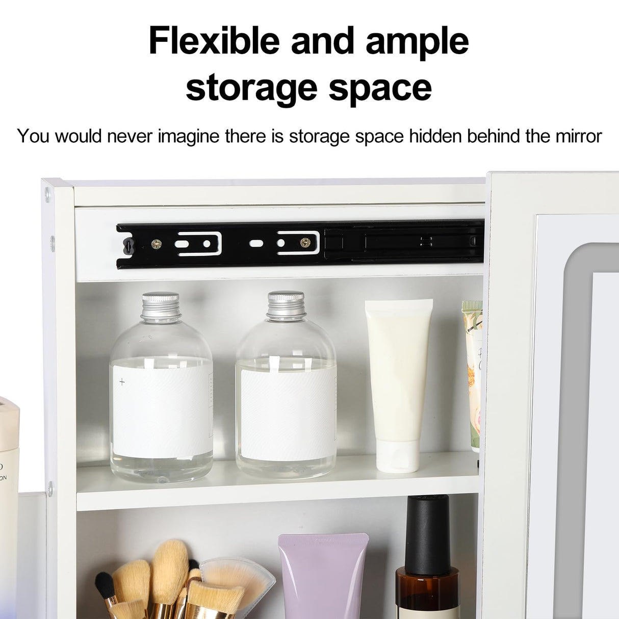 cdar Makeup Vanity Desk with Mirror and Lights, 3 Colour Light Modes Bedroom Dressing Table wih Drawers Shelves Chair Wooden Handles and a Lock Easy cdar