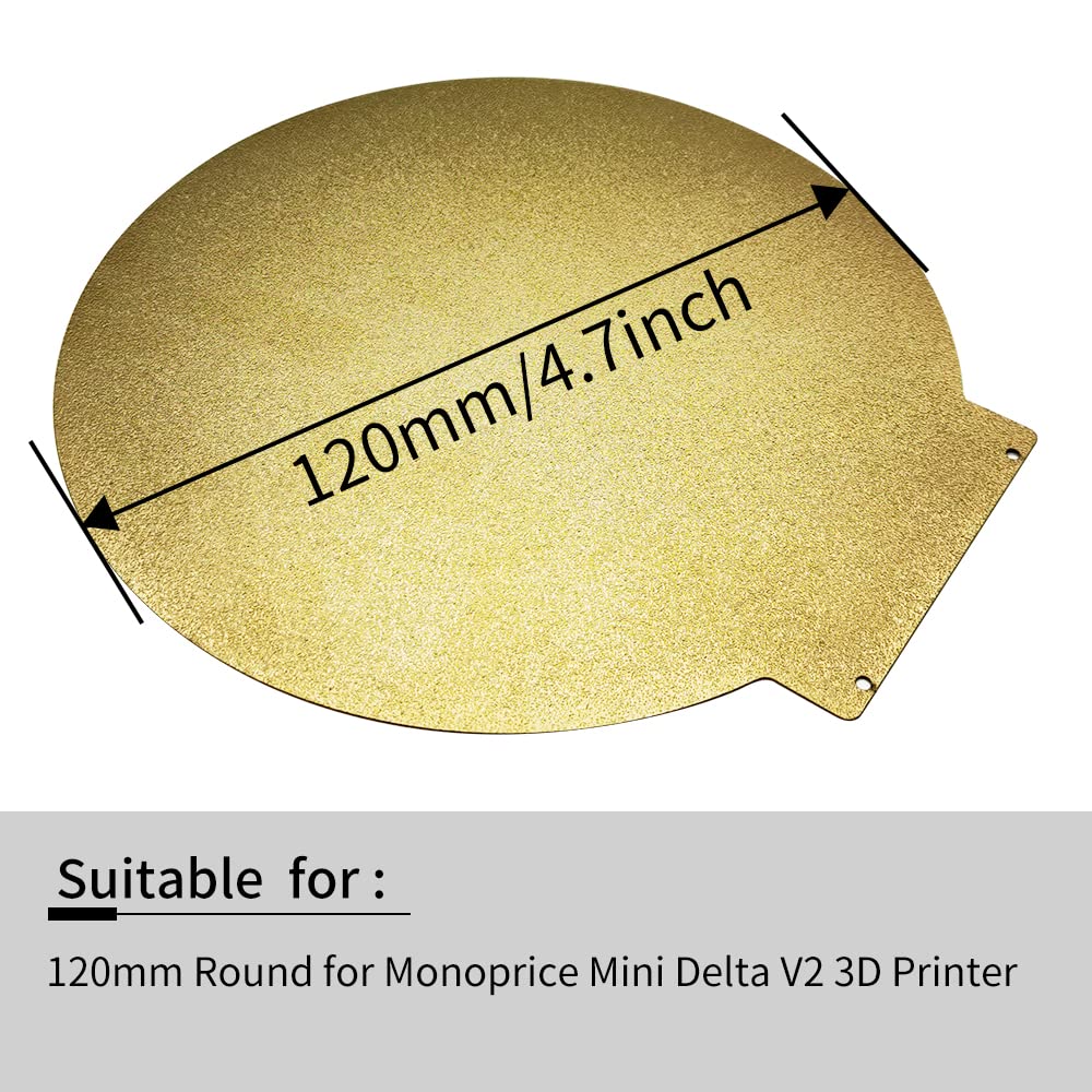 Round 120mm in Diameter Flexible Spring Steel Platform Magnetic Build Plate【Textured Double Sided PEI Sheet】for Monoprice Mini Delta v2 3D Printer G-Hubble