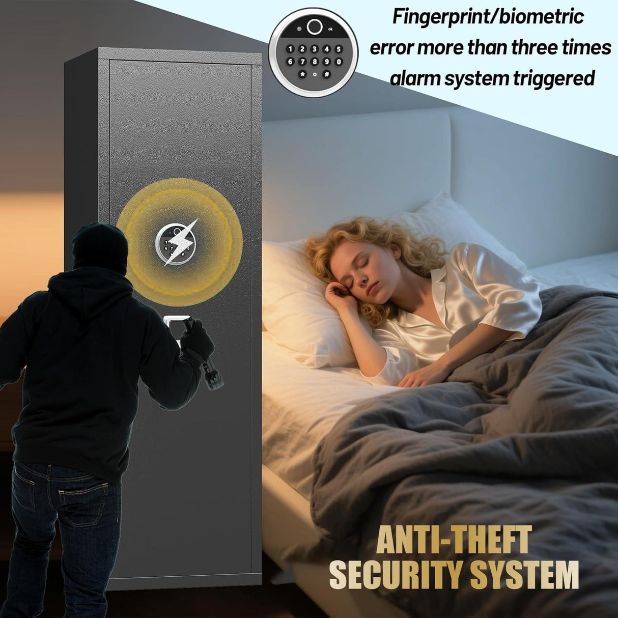 10-12 Gun Safe, Biometric Gun Cabinet for Rifles and Pistols, No Assembly Required, Quick Access Gun Safe with Password and Fingerprint, Large Gun Locker for Home with Removable Shelves&Pistol Pockets BEESTMUEBLE