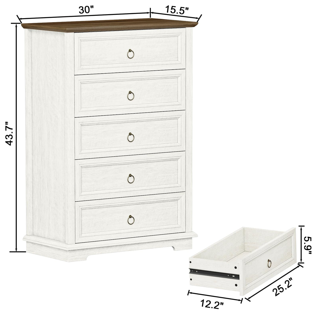 REDAYFUR Chest of Drawers, Double Anti-tip, 5 Drawers Dresser, Dresser Organizer for Bedroom, Living Room, Hallway, White REDAYFUR