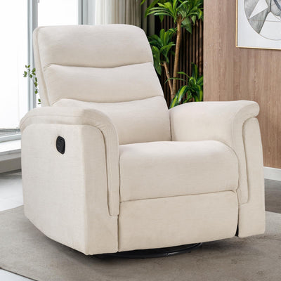 INZOY Swivel Rocker Recliner, Nursery Glider Chair, Manual Chairs Swivel Glider Recliners with Soft Backrest, Fabric Manual Reclining Sofa for Living Room Bedroom Apartment, Beige