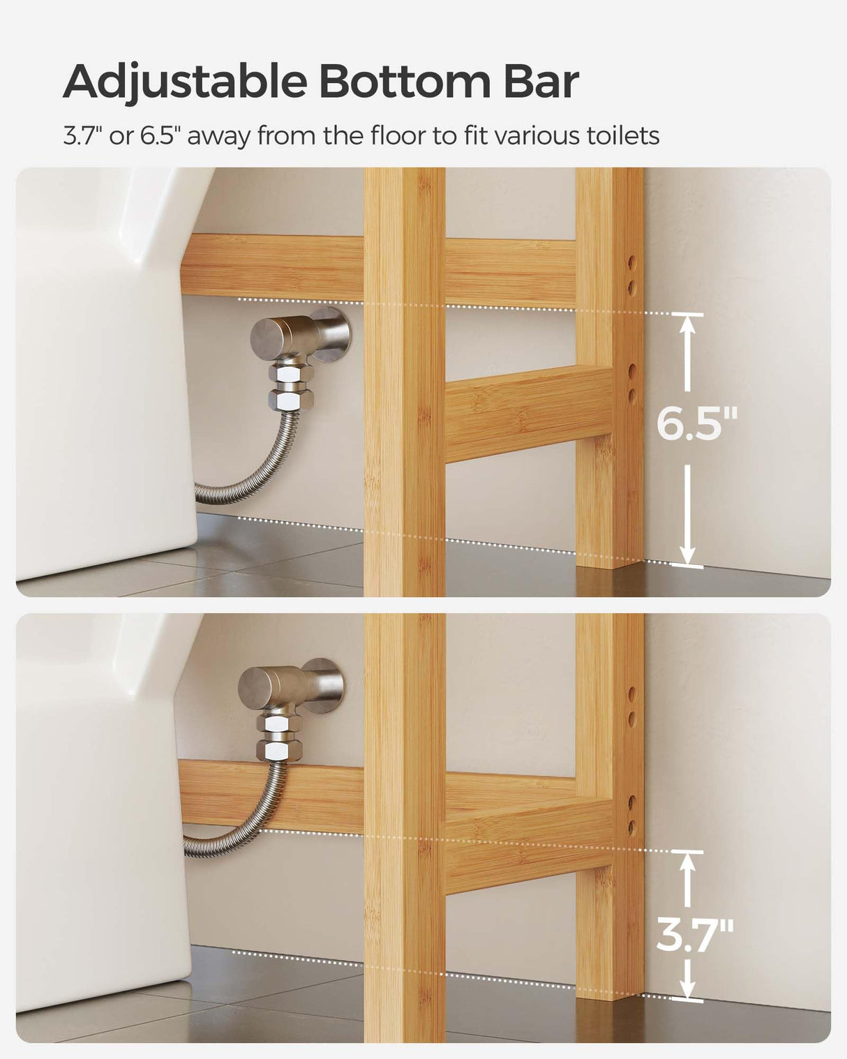 SONGMICS Over The Toilet Storage, 3-Tier Bamboo Over Toilet Bathroom Organizer with Adjustable Shelf, Fit Most Toilets, Space-Saving, Easy Assembly, Natural UBTS001N01 SONGMICS