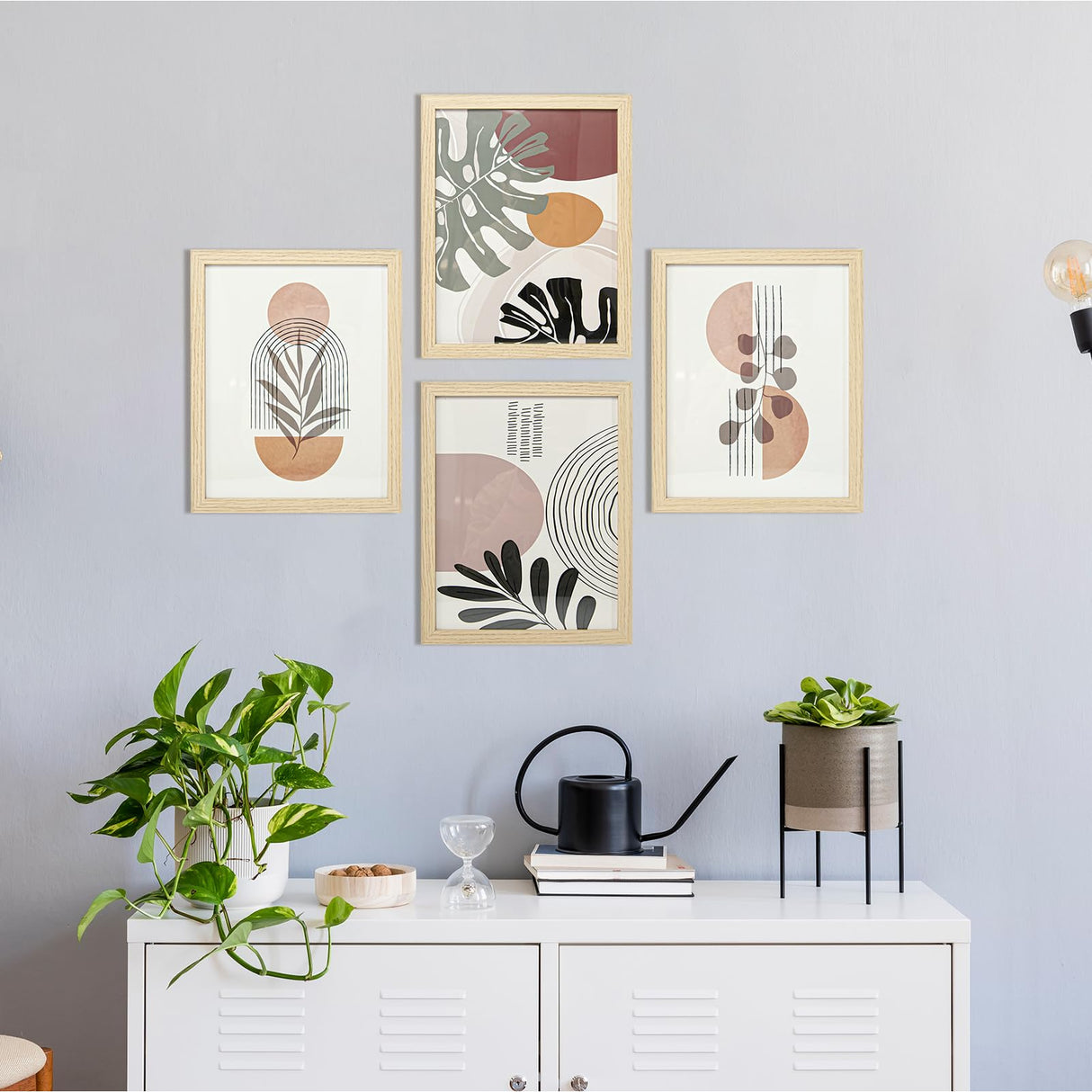 Art3d Framed Boho Wall Art Set of 4 for Wood Aesthetic Wall Decor for Living room Kitchen Hallway Bedroom, Neutral Botanical Wall Prints Art3d