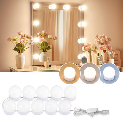Consciot LED Vanity Lights For Mirror, Hollywood Style Vanity Lights With 10 Dimmable Bulbs, Adjustable Color & Brightness, USB Cable, Mirror Lights Stick on for Makeup Table Dressing Room, White