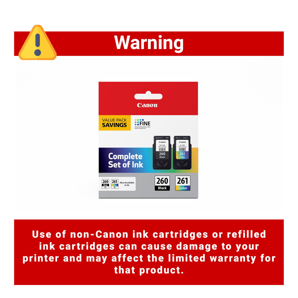 Canon PG-260 / CLI-261 Genuine Ink Value Pack (2 Cartridges), Compatible with TS5320, TR7020 Canon