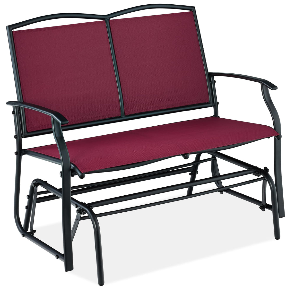 Best Choice Products 2-Person Outdoor Patio Swing Glider Steel Bench Loveseat Rocker for Deck, Porch w/Textilene Fabric, Steel Frame - Burgundy/Black Best Choice Products
