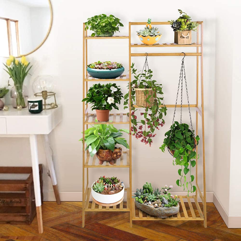 Ufine Bamboo Garment Rack 7-Tier Storage Shelves Clothes Hanging Rack, Heavy Duty Clothing Rack Minimalism Wardrobe Closet Organizer for Indoor Ufine