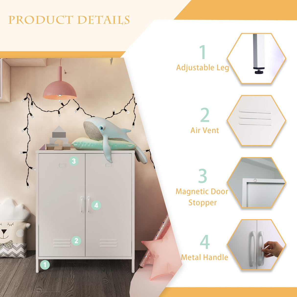 Steehoom Metal Storage Cabinet with 2 Door, Steel Locker Sideboard Buffet Cabinet Console Table for Home Office (White) Steehoom