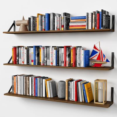 Forbena Large Floating Shelves for Wall 48 Inches Long Set of 3, Rustic Wo Wall Bookshelf for Bedroom Books, Wooden Hanging Bookshelves for Living Room Laundry Closet Kitchen Storage (Dark Brown)