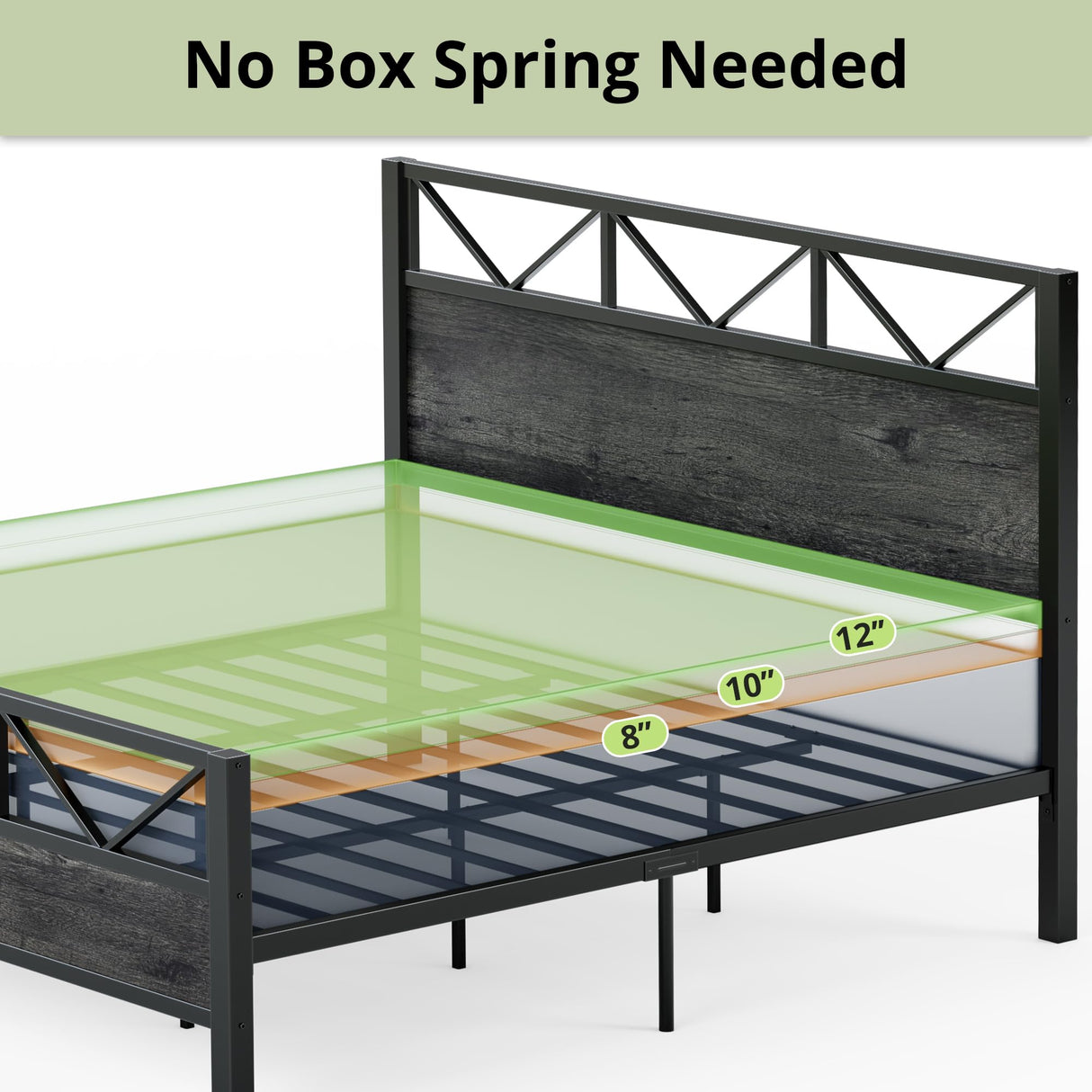 LIKIMIO King Bed Frame, Tall Industrial Headboard 51.2 ", Platform Bed Frame with Strong Metal Support, Solid and Stable, Noise Free, No Box Spring Needed, Easy Assembly, Charcoal Grey LIKIMIO