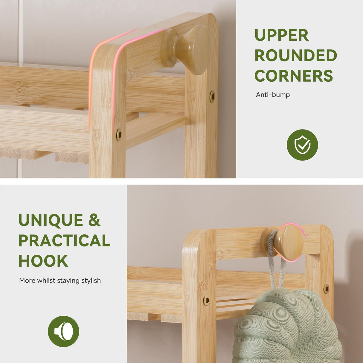 AmazerBath Bamboo Over The Toilet Storage Shelf - 2-Tier Bathroom Organizers and Storage Shelves, 2 in 1 Dual Stable Above Over Toilet Bamboo Shelf Home Storages Rack for Small Bathroom, Space Saver AmazerBath