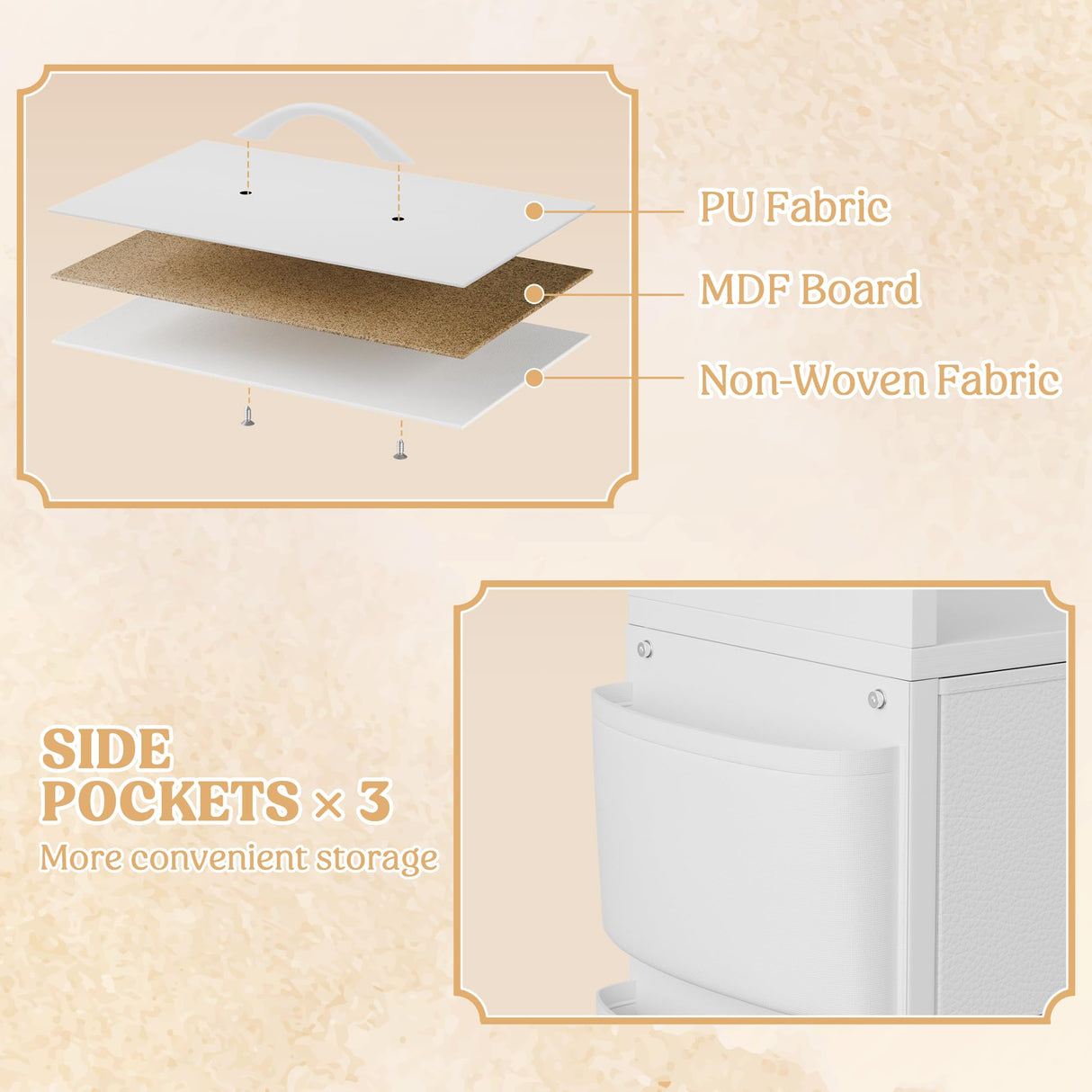 Lulive White Dresser for Bedroom 6 Drawers - Fabric Dressers for Bedroom with LED Light & Charging Station - Adults Chest of Drawers for Living Room Hallway Closet (White) Lulive