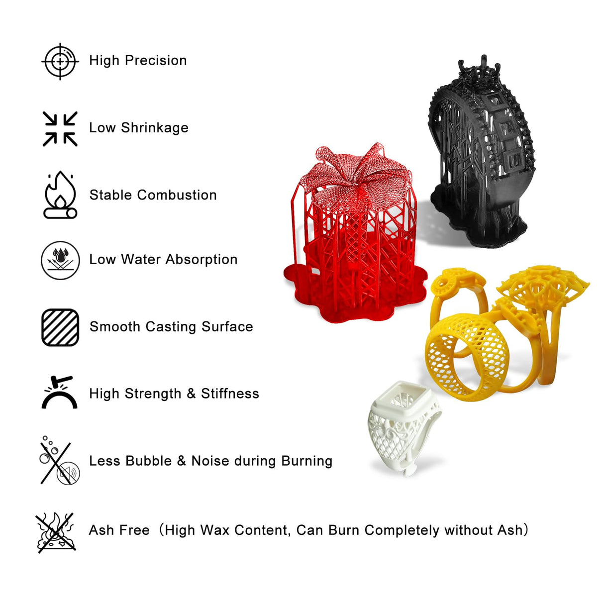 Reprapper Casting 3D Printer Resin, Castable 1kg 3D Printing, Easy to Print and Use, High Resolution 405nm Photopolymer 3D Resin for Jewelry, Bracelets and Metal Parts, Clear Yellow RepRapper