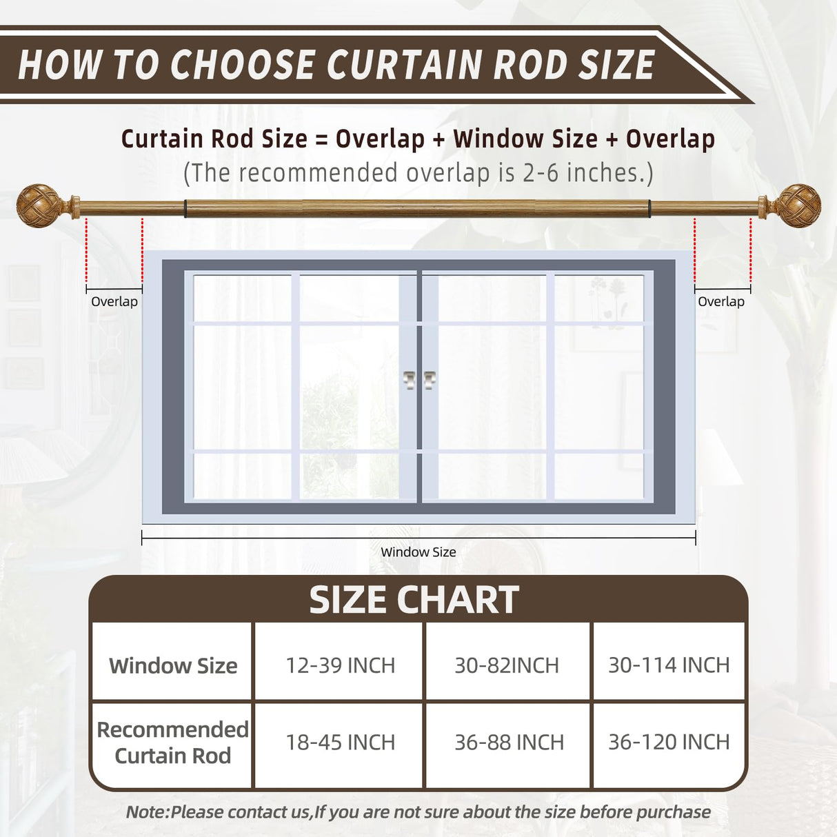 Wood Curtain Rods for windows 48 to 84 Inch(4-7ft): 1 Inch Adjustable Heavy Duty Curtain Rods,Netted Wood Grain Window Curtains Rods for Farmhouse,Living room, bedroom, kitchen, etc. Size:36-88" Ycolnaefllr