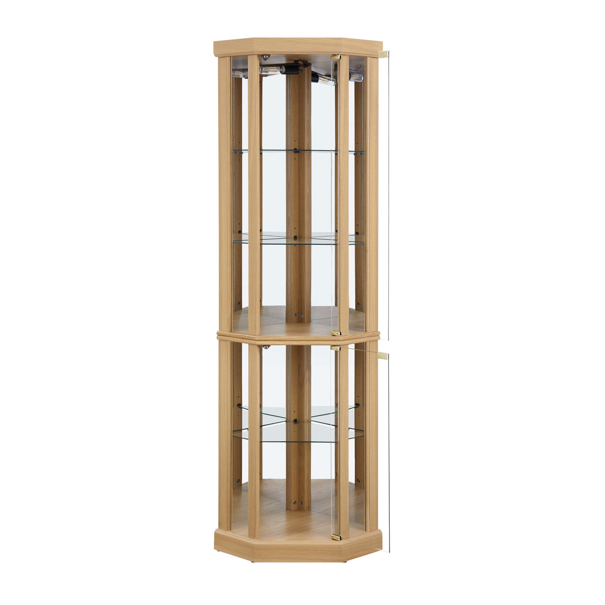 Ball & Cast 70" H Lighted Corner Curio Cabinet, Glass Display Cabinet with 5 Tempered Adjustable Glass Shelves and Doors,Include Light Bulb, Rack for Living Room,Light Oak Ball & Cast