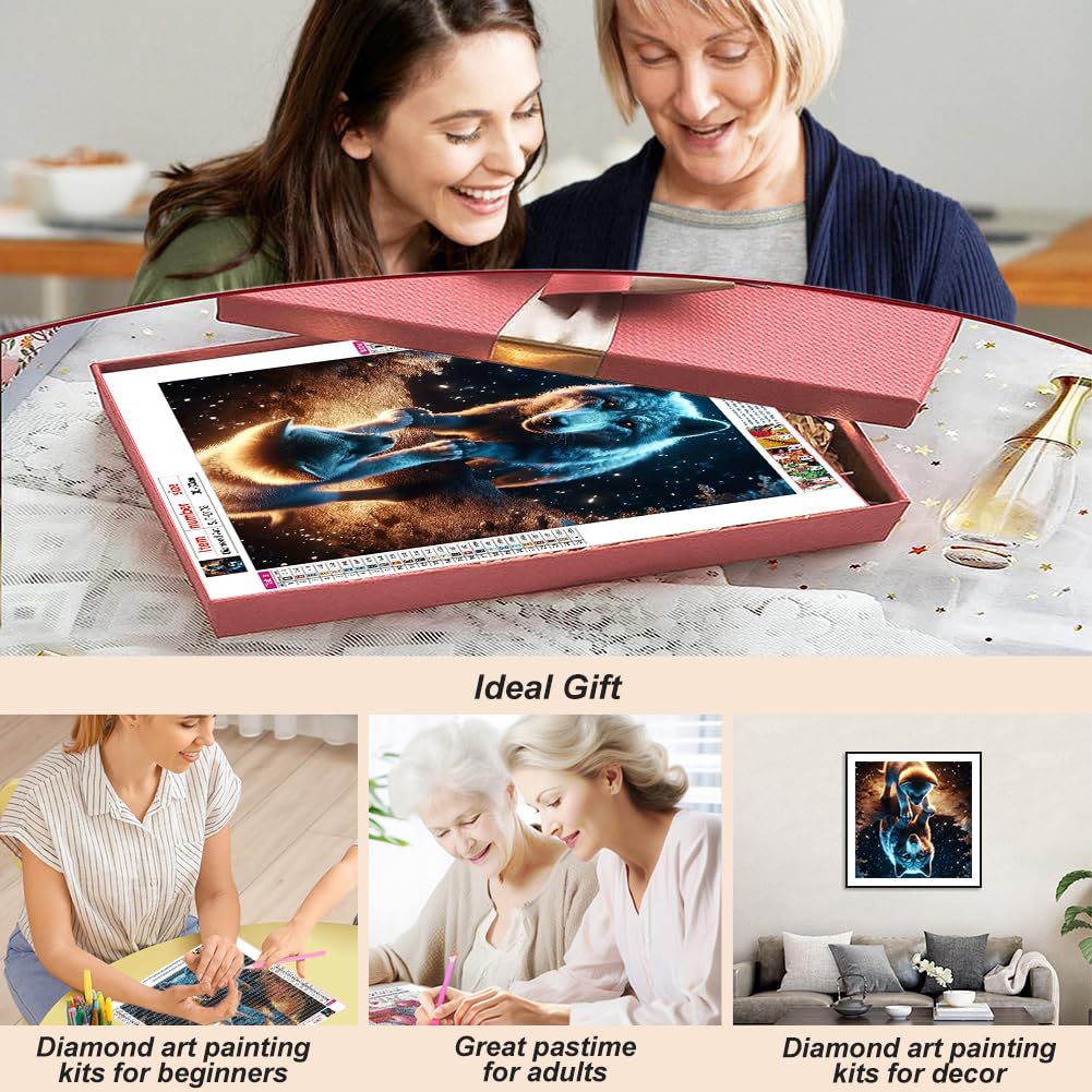 SJUTOUCI Dog and Wolf Diamond Painting Kits for Adults, Diamond Art Kits for Beginners, 5D Round Diamond Dots Gem Art Craft for Home Wall Decor 12x12 inch, Animals SJUTOUCI