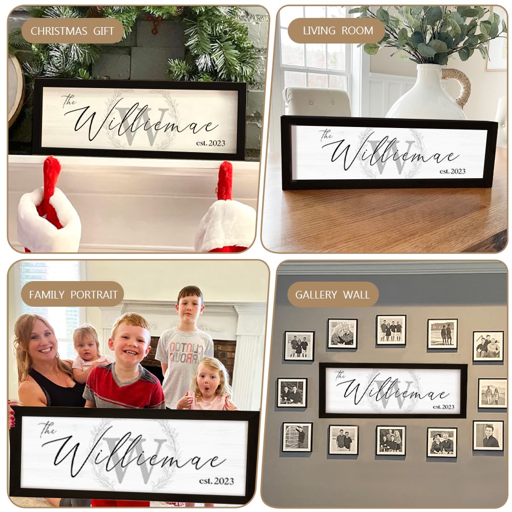 Last Name Signs for Home | Personalized Framed Wooden Family Name Sign for Home Decor Wall | Custom Wood Signs | Monogram Name Wall Decor | Established Wood Sign (Black Frame, Monogram) YATIE