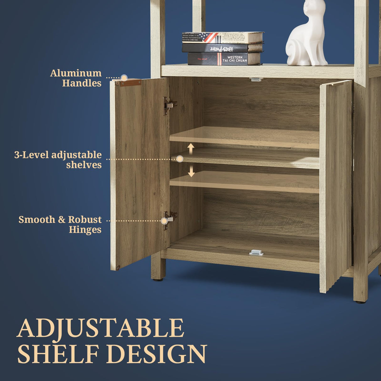 OAKHAM HOME Oxford Bookshelf, Tall Book Shelf with Doors Cabinet, 5-Tier Bookcase, Wooden Bookshelves with Fluted Panel, Large Bookcases with Storage for Living Room Bedroom (Sunwashed Ash Oak, 1PCS) OAKHAM HOME