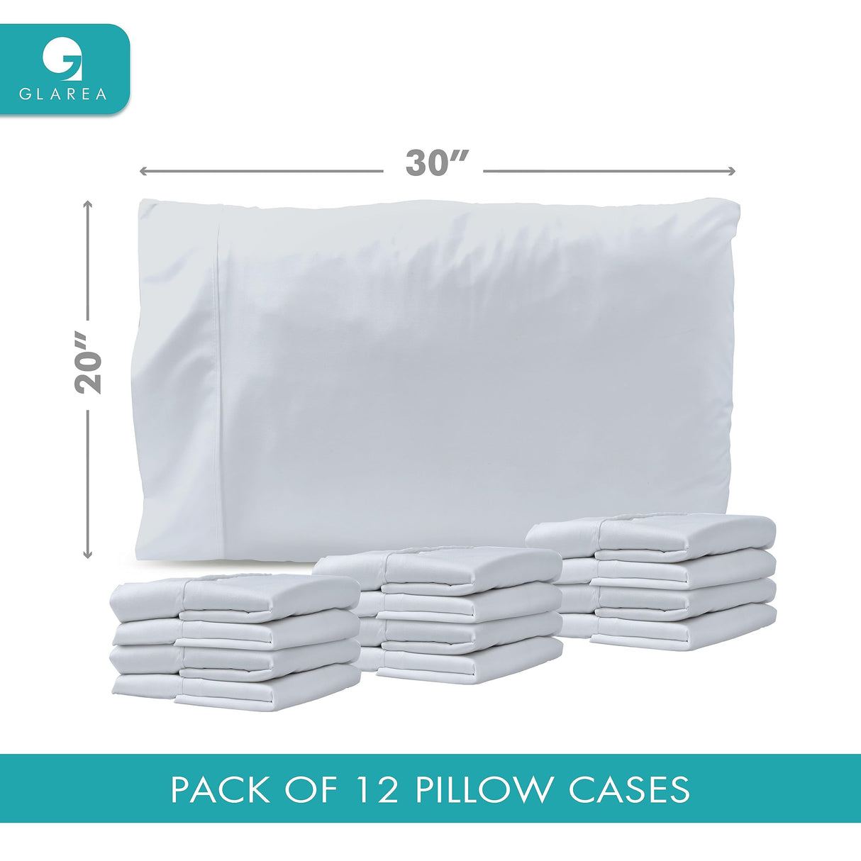Queen White Pillow Cases Set of 6 - Bulk 12 Pack with Envelope Closure - Soft Microfiber Material for Comfortable Sleep, Sublimation and Air BnB Essentials Glarea