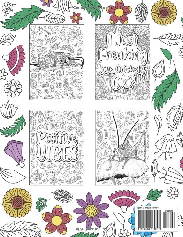 Cricket Coloring Book: An Adult Coloring Books for Insect Lovers, Crickets Zentangle Patterns for Stress Relief and Relaxation Majosta