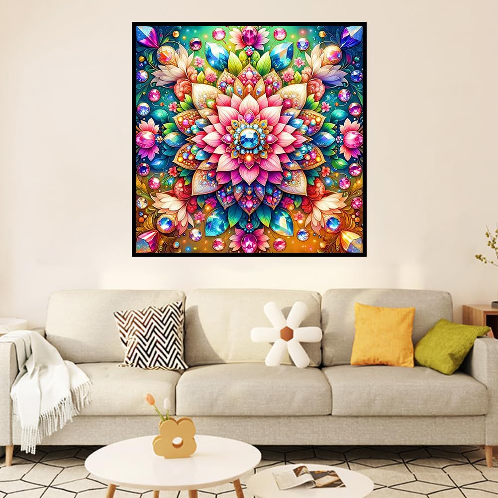 Ekuxom Mandala Diamond Art Kits for Adults-Flowers Diamond Painting Kits for Adults-5D DIY Full Round Drill Gem Art for Home Wall Decor Gifts 14x14inch Ekuxom