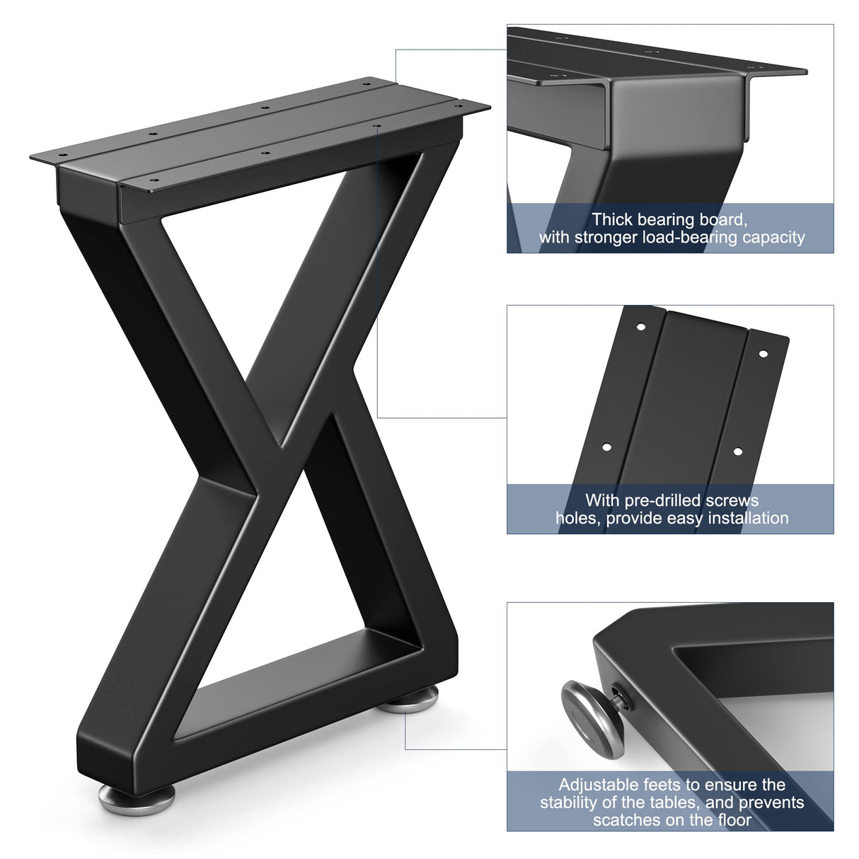 Likapop 16" Metal Bench, Desk and Coffee Table Legs, Heavy Duty Furniture Legs, Black End Table Legs, DIY Legs (H16" x W11.8", Set of 2) Likapop