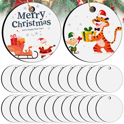 Billbotk 25 Pieces Sublimation Ornament Blanks, 3.15" Round Blank Sublimation Ornaments Sublimation Christmas Ornament Blanks for Christmas Tree Décor, DIY Handmade Crafts(3.15 inches)