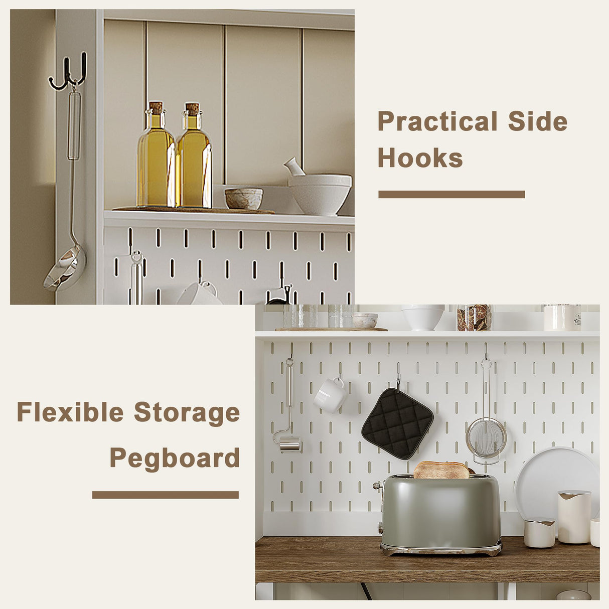 ChooChoo Pantry Cabinet with Charging Station, Kitchen Storage Cabinet with Microwave Stand, Farmhouse Kitchen Hutch with Storage for Living Room, Dining Room, Soft White ChooChoo