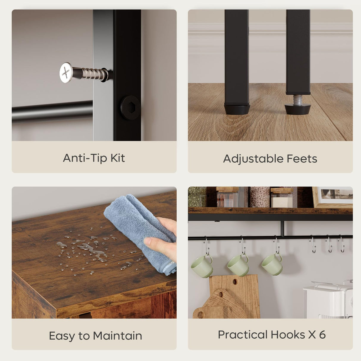 Rustic Chic 5-Tier Bakers Rack with Storage Cabinet and LED Lighting Bestier