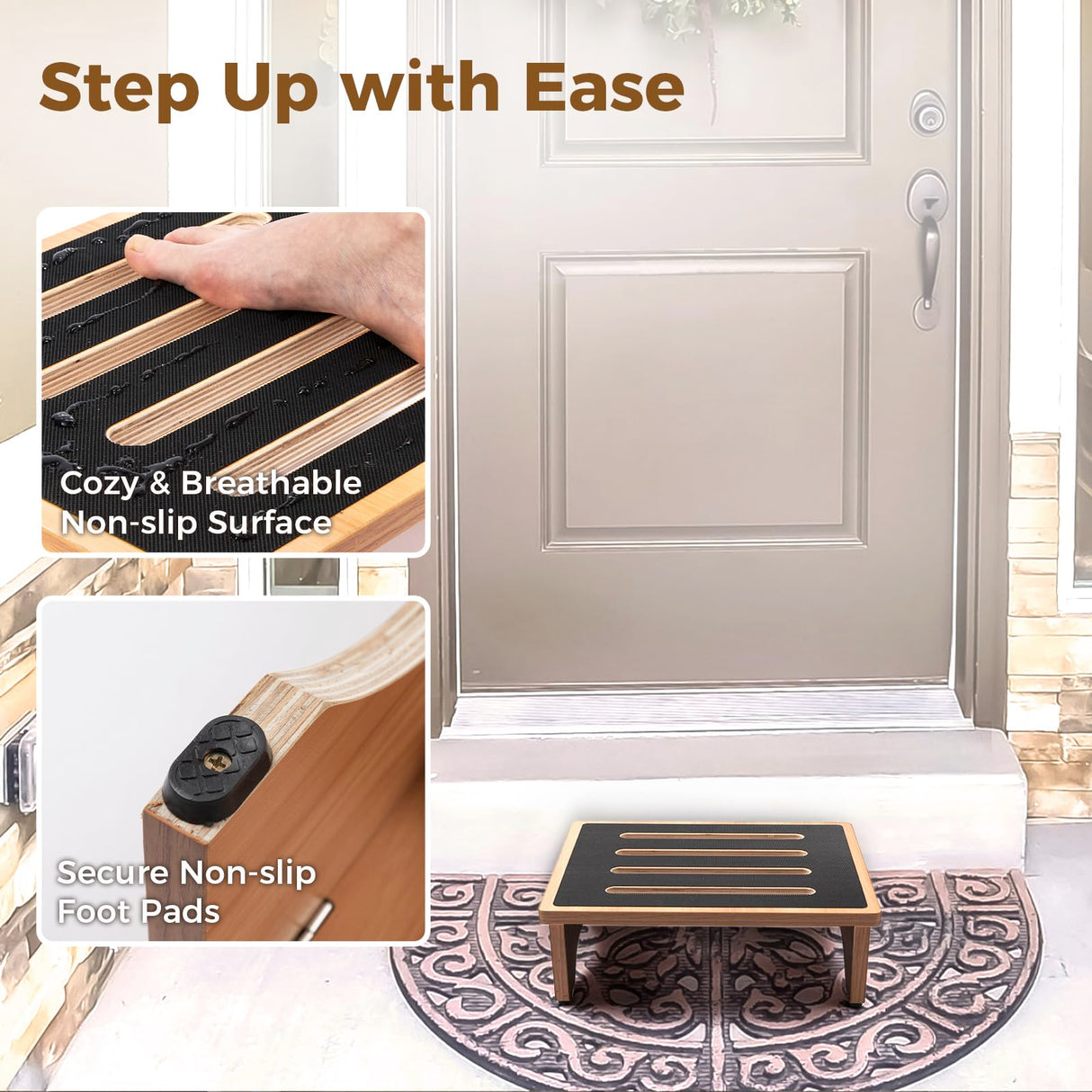 StrongTek 5" High Wooden Bed Step Stool for Adults, Sturdy Bedside & Shower Steps, 440lb Capacity, Versatile Mobility Aid for Seniors, Kitchen Use, Surgery Recovery, Anti-Slip, Portable Design StrongTek