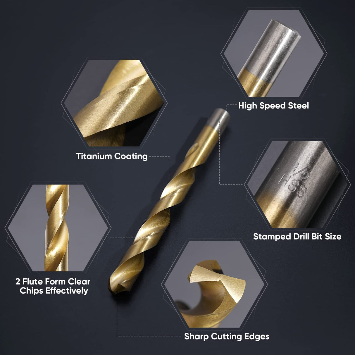 TICONN 99PCS Titanium Coated Drill Bit Set, 135 Degree Tip HSS Bits Kit with Storage Case for Aluminum, Copper, Soft Alloy Steel, Wood, Plastic Size from 1/16" to 3/8" TICONN