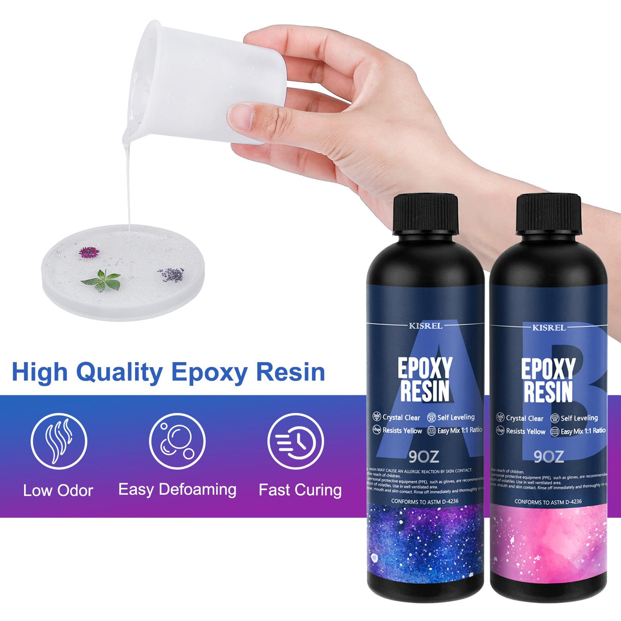 Epoxy Resin Kit for Beginners, Resin Kit with Resin Molds, 18OZ Resin Epoxy Kit wiht Dried Flowers, Resin Measuring Cups and Resin Supplies KISREL