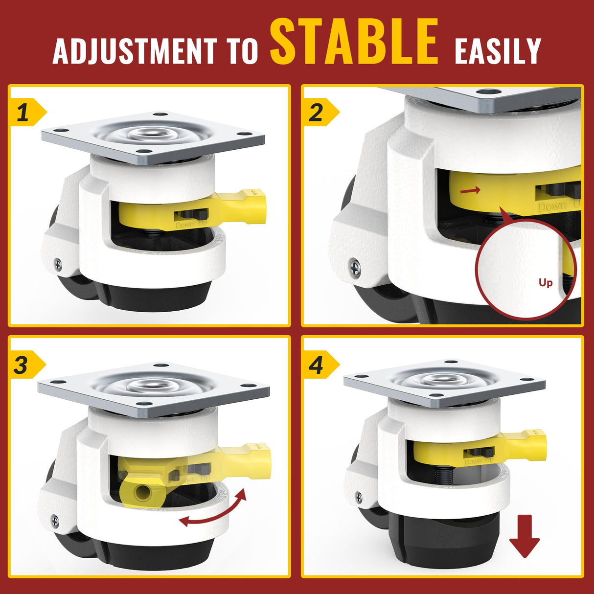 HOLKIE Leveling Casters with Ratchet Handle Design Casters Set of 4 Total Capacity 2200 Lbs Heavy Duty Industrial Casters with Adjustable Leveling Pads (TD60) HOLKIE