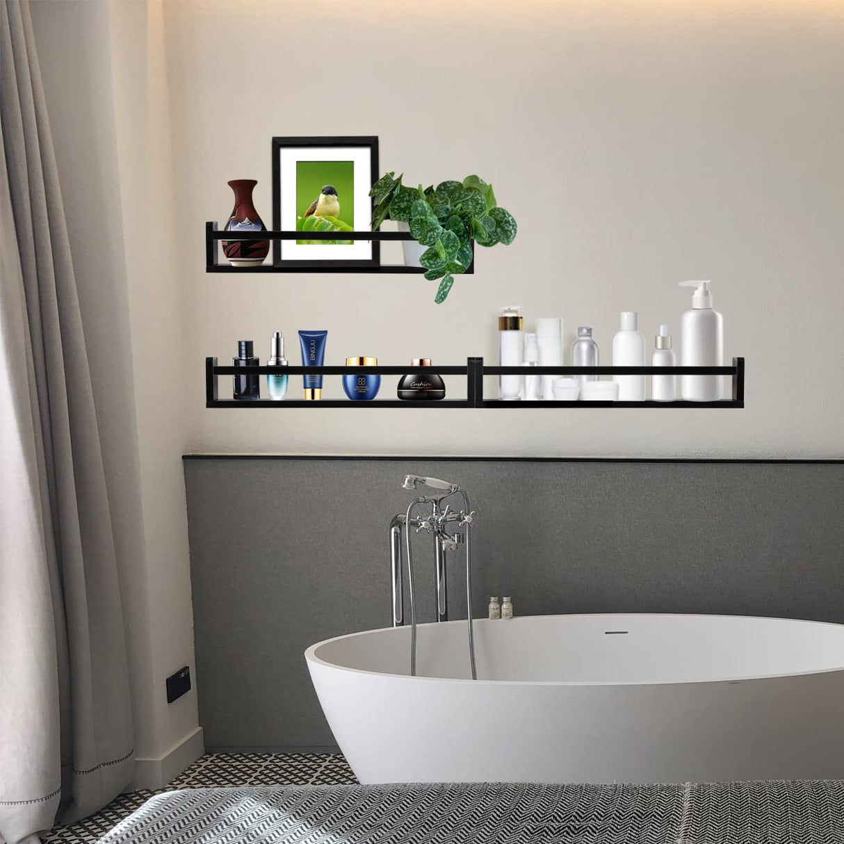 AZSKY Classic Nursery Book Shelves Black Wooden Floating Shelves Wall Bookshelf for Bathroom Decor Kitchen Spice Rack Organizer Kids Room 24 Inch Set of 3 AZSKY