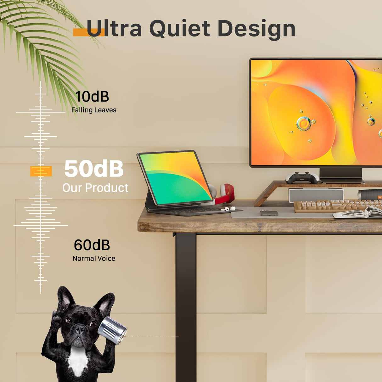 JOY worker Small Electric Standing Desk, 35" x 20" Whole Piece Height Adjustable Desk with Memory Controller, Grey Sit to Stand Desk Workstation for Home Office, Rustic JOY worker