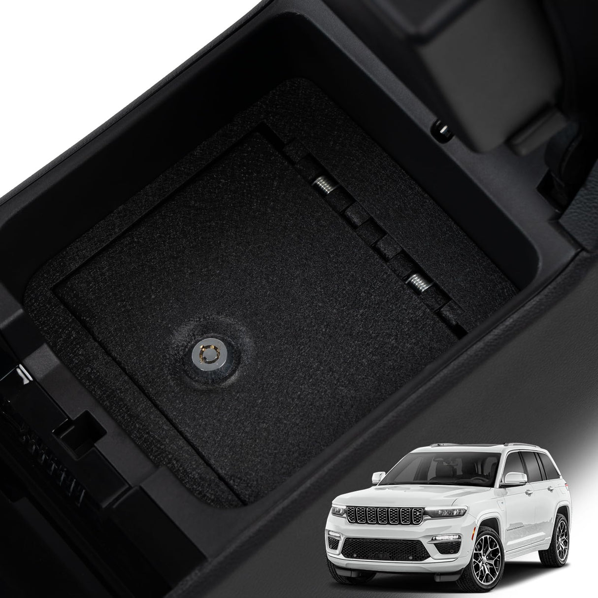 KEREN Center Console Gun Safe - Console Gun Vault Compatible with Jeep Grand Cherokee 2022-2025, Armrest Lock Box with triple lock KEREN