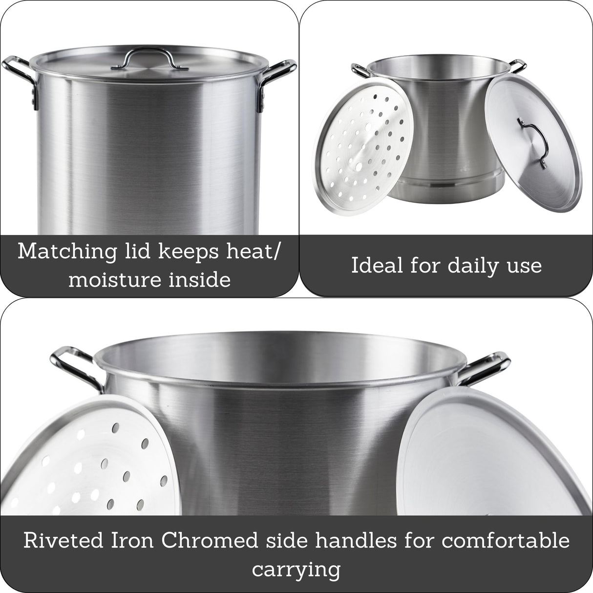 IMUSA Aluminum Steamer Dual Piece Set, 28Qt and 10Qt, Silver Imusa