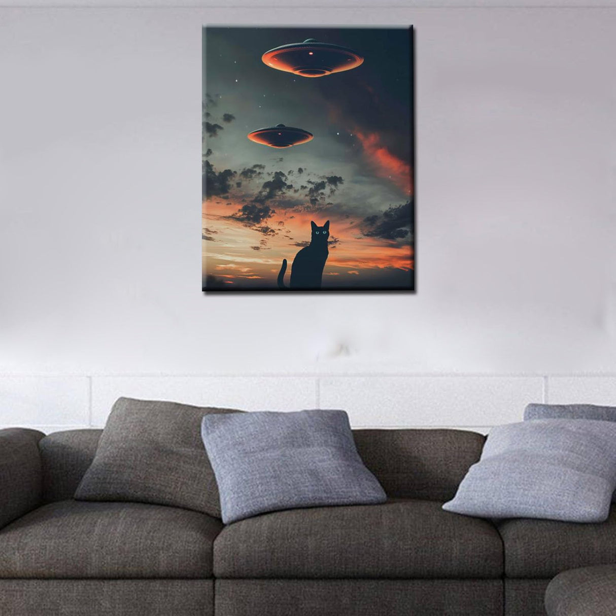 Tucocoo UFO Paint by Bumbers for Adults Beginner Black Cat DIY Paint by Numbers Acrylic Paint Canvas Sunset Moon Bedroom Decor Fantasy Scene Dark Clouds Painting Kits Art 16x20 Inch (Without Frame ) Tucocoo