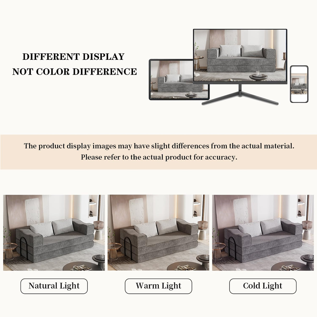 Folding Sofa Bed - 80" Convertible Couch Bed with 2 Pillows, Fold Out Couch, Foam Spring Floor Mattress, Futon Couch, King Size Bed Mattress for Living Room/Dorm/Guest Room/Home Office (Gray, 80") CAPCAEK