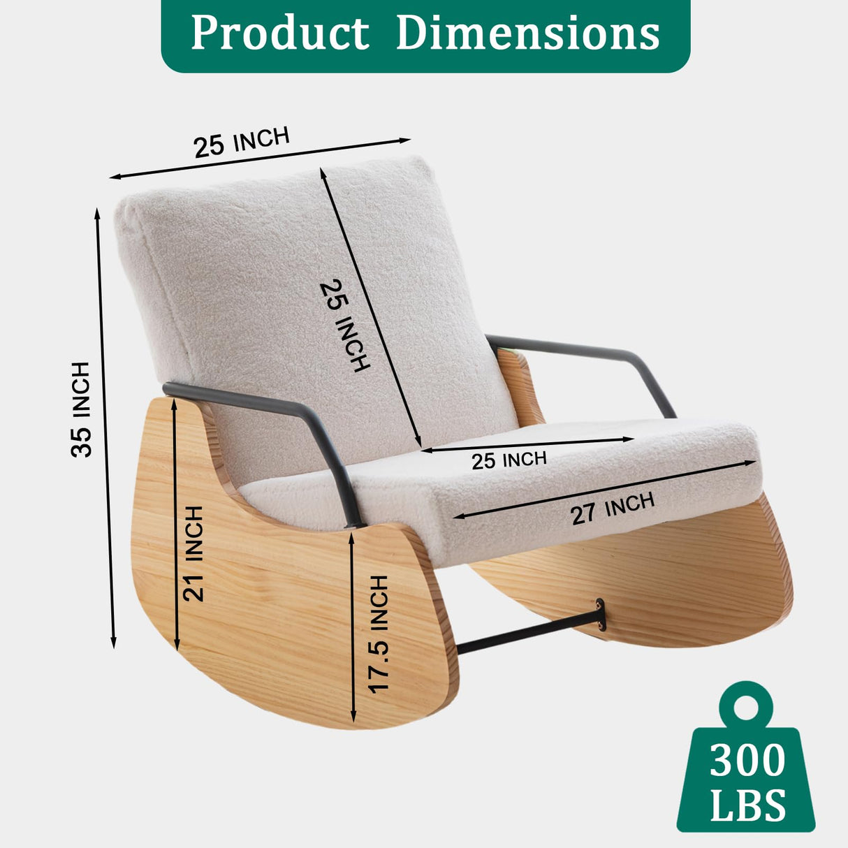 YOSHOOT Indoor & Outdoor Patio Rocking Chair, Outdoor Glider Recliner Chair, Wooden Boucle Rocking Chair, Outdoor Rocker Chair, Adjustable Backrest, for Outdoor Living Room Bedroom Office Garden YOSHOOT