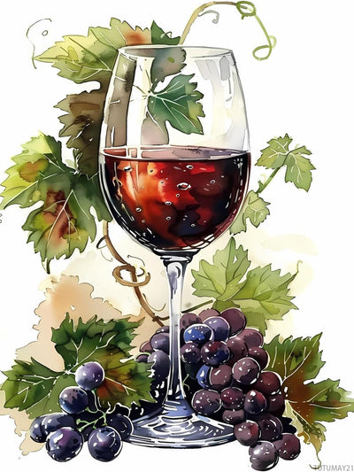 TUTUMAY21 Diamond Painting The Wine Glass Surrounded by Grapes Diamond Art Kits for Adults, Full Round Gemstone Stitch Kit, for Wall Decor 12x16 inch