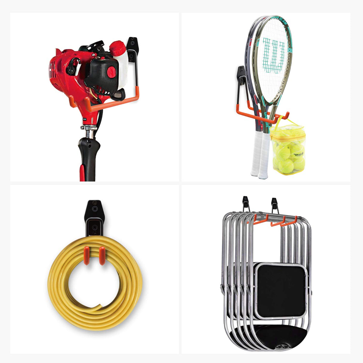 Garage Hooks, 12 Pack Wall Storage Hanger with 2 Extension Cord Straps, Heavy Duty Tool Holder for Utilities Organization, Wall Mount Rack for Garden Lawn Tools, Ladders, Bike, Ski (Orange) SMARTOLOGY