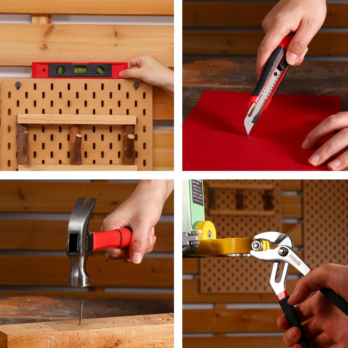 Red Drill Tool Kit Set: 20V Cordless Power Drill Tool Box with Battery Electric Drill Driver for Men Home Hand Repair Basic Toolbox Tools Sets Drills Case DEKOPRO